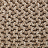REDEARTH Hand Knitted Cable Pouf Ottoman Circular Beige Ivory-S