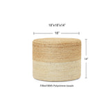 REDEARTH Jute Braided Pouf Ottoman Cylinder Half & Half Natural Ivory