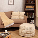 REDEARTH Tufted Cube Pouf Ottoman with Filler Tufted Pouf Constructed Frill Natural With Filler