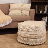 REDEARTH Tufted Cube Pouf Ottoman with Filler Tufted Pouf Constructed Frill Natural With Filler