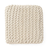 REDEARTH Cube Low Pouf Foot Stool Ottoman - Hand Knitted Poof - Cord Boho Pouffe - Home Décor - Stuffed Footrest for Living Room - Nursery - Bedroom - Covered Patio - Room (16" x 16" x 8" ) - Ivory