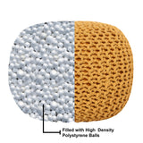 REDEARTH Round Pouf Ottoman - Hand Knitted Cable Boho Poof Home Décor Pouffe Circular Footrest for Living Room - Bedroom - Lounge - Nursery - 100% Cotton Poufs (18"x18"x14") - Mustard