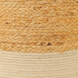 REDEARTH Jute Braided Pouf Ottoman Cylindrical Color Blocked Natural Ivory -Two Pack