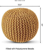 REDEARTH Hand Knitted Cable Pouf Ottoman Circular Mustard