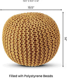 · REDEARTH · Round Pouf Ottoman - Hand Knitted Cable Boho Poof Home Décor Pouffe Circular Footrest for Living Room - Bedroom - Lounge - Nursery - 100% Cotton Poufs (19.5"x19.5"x14") - Mustard, Set of 2