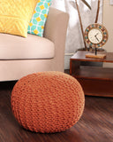 REDEARTH Hand Knitted Cable Pouf Ottoman Circular Burnt Orange