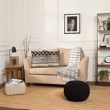 REDEARTH Cube Low Pouf Foot Stool Ottoman - Hand Knitted Poof - Cord Boho Pouffe - Home Décor - Stuffed Footrest for Living Room - Nursery - Bedroom - Covered Patio - Room (16" x 16" x 8" ) - Ivory