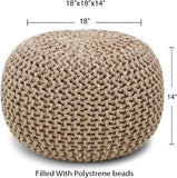 REDEARTH Hand Knitted Cable Pouf Ottoman Beige Ivory