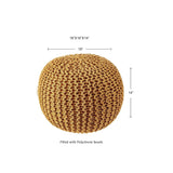 REDEARTH Round Pouf Ottoman - Hand Knitted Cable Boho Poof Home Décor Pouffe Circular Footrest for Living Room - Bedroom - Lounge - Nursery - 100% Cotton Poufs (18"x18"x14") - Mustard