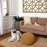 · REDEARTH · Round Pouf Ottoman - Hand Knitted Cable Boho Poof Home Décor Pouffe Circular Footrest for Living Room - Bedroom - Lounge - Nursery - 100% Cotton Poufs (19.5"x19.5"x14") - Mustard, Set of 2