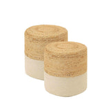 REDEARTH Jute Braided Pouf Ottoman Cylindrical Color Blocked Natural Ivory -Two Pack