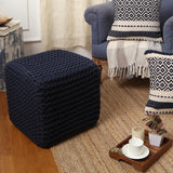 REDEARTH Hand Knitted Cable Pouf Ottoman Navy