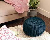 REDEARTH Round Pouf Bean Bag Ottoman -Foot Stool Hand Knitted, Home Decor Pouffe Ready to Use, Cable Boho Poof Beanbag Chair Footrest for Living Room, Bedroom, Nursery, Patio (19.5”x19.5”x14”; Teal)