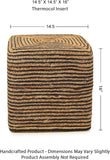 REDEARTH Cube Pouf Foot Stool Ottoman - Jute Braided Pouffe Poof Accent Sitting Footrest for The Living Room, Bedroom, Nursery, Lounge 50% Jute 50% Cotton Set Of 2 (14.5”x14.5”x16”; Natural Black)