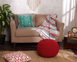 REDEARTH Hand Knitted Cable Pouf Ottoman Red