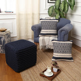 REDEARTH Hand Knitted Cable Pouf Ottoman Navy