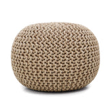 REDEARTH Hand Knitted Cable Pouf Ottoman Beige Ivory