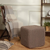 REDEARTH Cube Hand Knitted Pouf -Foot Stool Ottoman, Cord Boho Pouffe, Poof Accent Filled Ready to Use Table or Footrest for Living Room, Bedroom, Nursery, Patio, 100% Cotton (16”x16”x16”; Taupe)