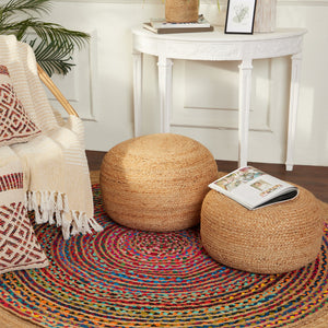 REDEARTH Jute Braided Pouf Ottoman Natural