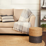 REDEARTH Jute Braided Pouf Ottoman Natural Gray Cylinder