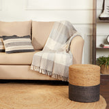 REDEARTH Cylindrical Pouf Foot Stool Ottoman - Jute Braided Pouffe Poof Accent Sitting Footrest for The Living Room, Bedroom, Nursery, Patio, Lounge & Other Rooms (14.5”x14.5”x16”; Natural Gray)