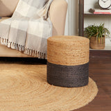REDEARTH Jute Braided Pouf Ottoman Natural Gray Cylinder