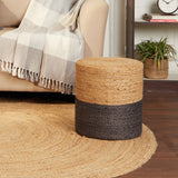 REDEARTH Cylindrical Pouf Foot Stool Ottoman - Jute Braided Pouffe Poof Accent Sitting Footrest for The Living Room, Bedroom, Nursery, Patio, Lounge & Other Rooms (14.5”x14.5”x16”; Natural Gray)