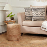 REDEARTH Cylindrical Pouf Ottoman -Braided Pouffe Accent Chair Round Seat Footrest for Living Room, Bedroom, Nursery, kidsroom, Patio, Gym; 100% Jute (14.5"X14.5"X16"; Natural)