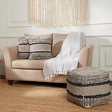REDEARTH · Tufted Pouf Ottoman with Filler Textured Storage Cube Bean Bag Pouffe Footrest for Living Room, Bedroom, Nursery, Kidsroom; 100% Cotton (17.5"X17.5"X17.5", Chevron Gage)