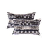REDEARTH Boho Textured Throw Pillow Cushion Covers - Lumbar Woven Tufted Decorative Farmhouse Cases Set for Couch, Sofa, Bed, Chair, Dining, Patio, Outdoor; 100% Cotton (12"x20", Indigo) Pack of 2