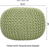 REDEARTH Round Pouf Foot Stool Ottoman -Cotton Knitted Cord Boho Pouffe, Cable Poof Accent Chair Filled Footrest Ready to use for Living Room, Bedroom, Nursery, Patio, Lounge (19.5"x19.5" x14",Kiwi)