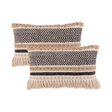 REDEARTH Boho Textured Throw Pillow Cushion Covers - Lumbar Woven Tufted Decorative Farmhouse Cases Set for Couch, Sofa, Bed, Chair, Dining, Patio, Outdoor; 100% Cotton (12"x20", Black) Pack of 2