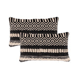 REDEARTH Boho Textured Throw Pillow Cushion Covers - Lumbar Woven Tufted Decorative Farmhouse Cases Set for Couch, Sofa, Chair, Dining, Outdoor - 100% Cotton (12"x20", Char Delineate Black) Pack of 2