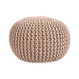 REDEARTH Round Pouf Ottoman -Hand Knitted Cable Boho Poof Home Décor Pouffe Accent Chair Circular Seat Footrest for Living Room, Bedroom, Nursery, Kidsroom, Lounge; 100% Cotton (18x18x14; Beige)