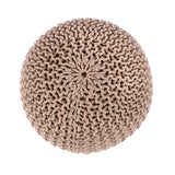 REDEARTH Round Pouf Ottoman -Hand Knitted Cable Boho Poof Home Décor Pouffe Accent Chair Circular Seat Footrest for Living Room, Bedroom, Nursery, Kidsroom, Lounge; 100% Cotton (18x18x14; Beige)