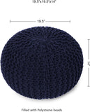 REDEARTH Hand Knitted Cable Pouf Ottoman Navy Blue