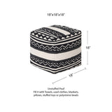 · REDEARTH · UNSTUFFED Pouf Ottoman Cover Textured Storage Cube Bean Bag Poof Pouffe Footrest for Living Room, Bedroom, Patio, Gym; 100% Cotton (18"X18"X18", Ziggurat Obsession Black)