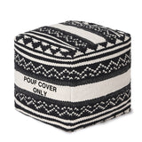 · REDEARTH · UNSTUFFED Pouf Ottoman Cover Textured Storage Cube Bean Bag Poof Pouffe Footrest for Living Room, Bedroom, Patio, Gym; 100% Cotton (18"X18"X18", Ziggurat Obsession Black)