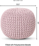 REDEARTH Round Pouf Ottoman -Hand Knitted Cable Boho Poof Home Décor Pouffe Accent Chair Circular Seat Footrest for Living Room, Bedroom, Nursery, Kidsroom, Lounge; 100% Cotton (19.5"x19.5"x14"; Pale Pink)