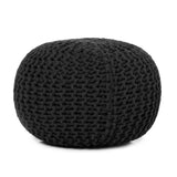 REDEARTH Hand Knitted Cable Pouf Ottoman Circular Black
