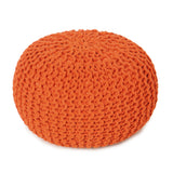 REDEARTH Hand Knitted Cable Pouf Ottoman Circular Burnt Orange