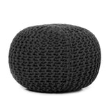 REDEARTH Round Boho Pouf Ottoman - Cable Knitted Cord Boho Pouffe - Stuffed Poof Accent Beanbag Footrest for Living Room - Nursery - Bedroom - Covered Patio - Study Nook (18”x18”x14”) - Gray