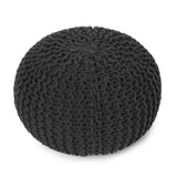 REDEARTH Round Boho Pouf Ottoman - Cable Knitted Cord Boho Pouffe - Stuffed Poof Accent Beanbag Footrest for Living Room - Nursery - Bedroom - Covered Patio - Study Nook (18”x18”x14”) - Gray