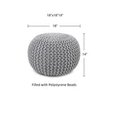 · REDEARTH · Round Pouf Ottoman - Hand Knitted Cable Boho Poof Home Décor Pouffe Circular Footrest for Living Room - Nursery - Bedroom - Lounge 100% Cotton (18”x18”x14”) - Gray, Set of 2