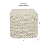 · REDEARTH · Square Pouf Ottoman Foot Stool - Hand Knitted Bean Bag - Cord Boho Pouffe - Accent Poof for Living Room - Nursery - Bedroom - Kids Bedroom - Patio - 100% Cotton (16"x16"x16") - Ivory
