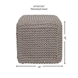 · REDEARTH · Cube Hand Knitted Pouf - Foot Stool Ottoman - Cord Boho Pouffe - Poof Accent Stuffed Table or Footrest for Living Room - Nursery - Bedroom - Patio - 100% Cotton (16"x16"x16") - Taupe