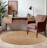 · REDEARTH · Round Area Rug - Hand Woven Braided 100% Natural Jute - Artisan Made Reversible Boho Jute Rugs for Bedroom - Kitchen - Living Room - Farmhouse - Aesthetic Home Decor (5' Feet - Natural)