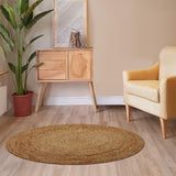 · REDEARTH · Round Area Rug - 4 Feet Braided Natural Jute with Non-Skid Backing - Handwoven Boho Rug for Bedroom, Kitchen, Living Room - Farmhouse Aesthetic Home Decor - Durable Handmade Rug