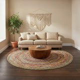 REDEARTH Braided Jute Area Rug 8' (Round) Mosaic Trellis 