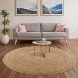 · REDEARTH · Round Area Rug - Hand Woven Braided 100% Natural Jute - Artisan Made Reversible Boho Jute Rugs for Bedroom - Kitchen - Living Room - Farmhouse - Aesthetic Home Decor (8' Feet - Natural)